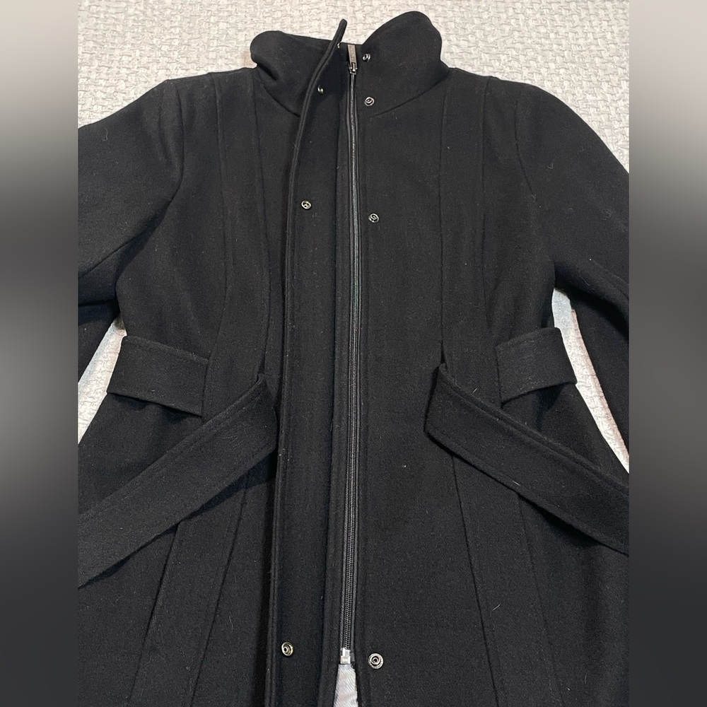 Beautiful Calvin Klein Wool Tie Waist Dress Coat Black Size 6 - Picture 10 of 16